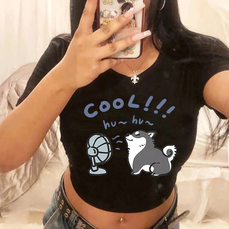 Mulheres 2000s Doce Engraçado Gato Camiseta Top Curto Camisa Feminina Camiseta Ulzzang Curta 90s Camiseta Top Camiseta Feminina Camisa Gótica