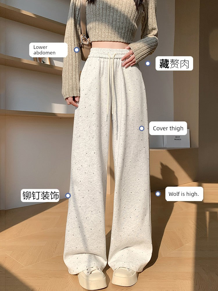 Narrow Elastic High Waist Casual Mopping Trousers Hot Drilling