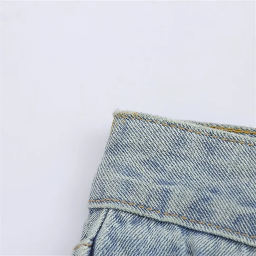 Taop&Za 2024 Summer New Product Women's Fashion and Leisure Versatile Button Zipper Decoration Piercing Denim Half Skirt