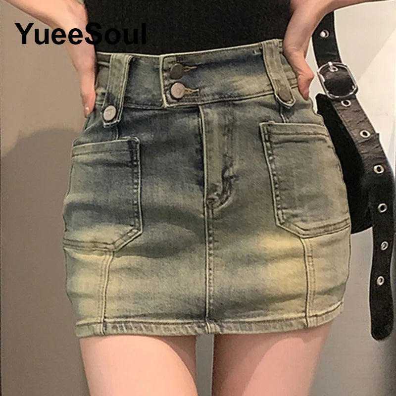 Blue Denim Skirt  A-Line High Waist Mini Skirt 2024 New Summer Y2K 2000s High Street Sexy Kawaii Cute Skirts for Women