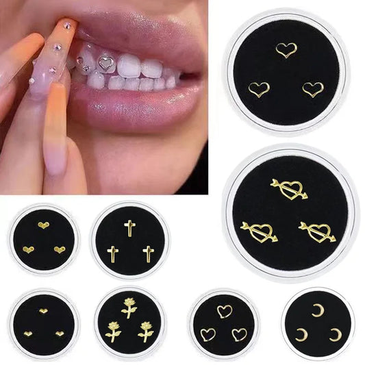 3 PCS Tooth Jewelry Ornaments Acrylic Teeth Gems Kit Tooth Diamond Teeth Decoration With Box Fashion Teeth Beauty Metal Diamond