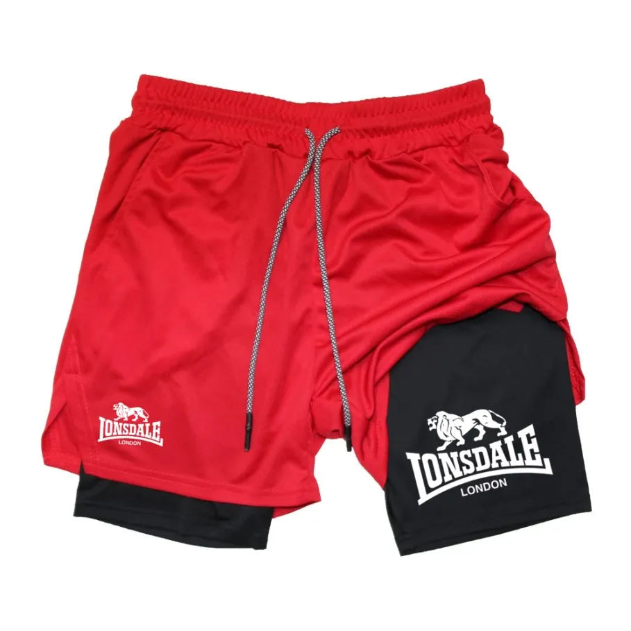 Estampa 2 em 1 Shorts de Corrida para Homens Academia Treino Shorts de Compressão com Bolso para Telefone Toalha Loop Verão Esporte Atlético Activewear