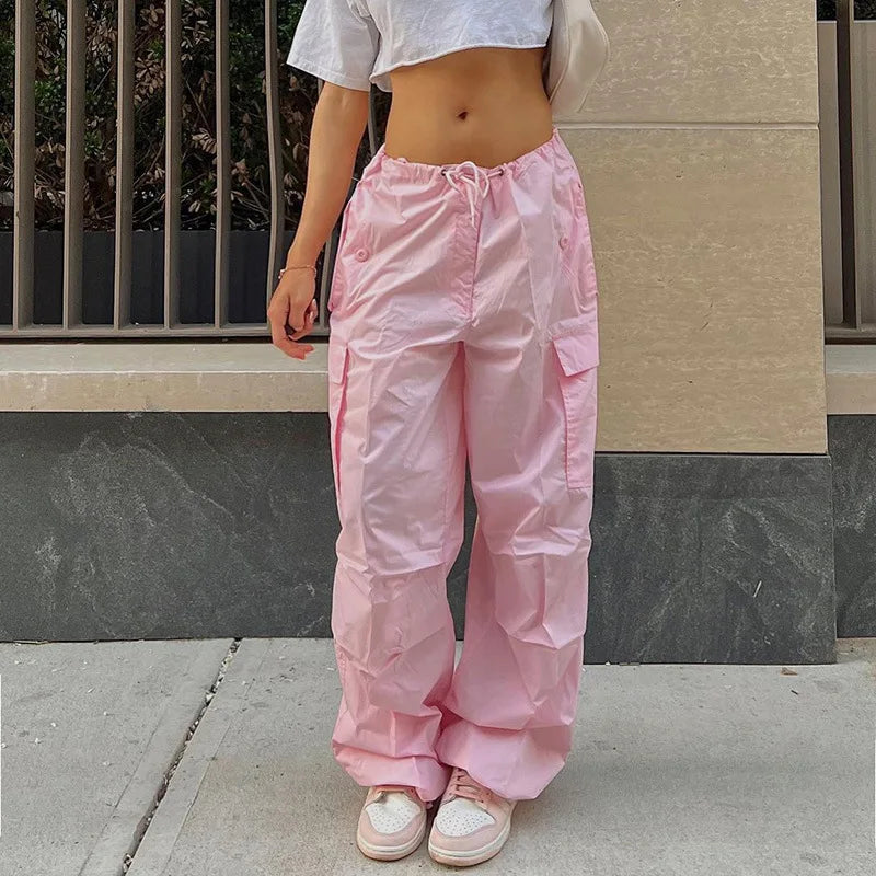 Black Cargo Pants Women New Clothes Streetwear Bandage Fashion Pockets Summer Sports Loose Pants Aesthetic Casual Baggy Trousers