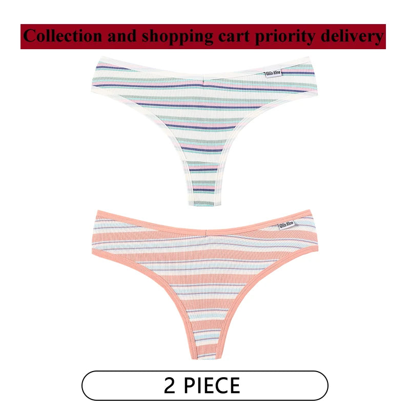 CINOON 2Pcs/Lot Colored Striped Women Panties Low Waist Sexy Women's Underwear G String Lingerie Seamless High Elastic Intimates