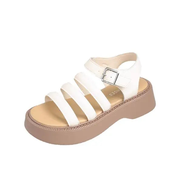 Beige Heeled Sandals Female Shoe 2024 Summer Open Toe Med Muffins shoe Ankle Strap Black Girls Clear Peep New Fashion Medium Gla