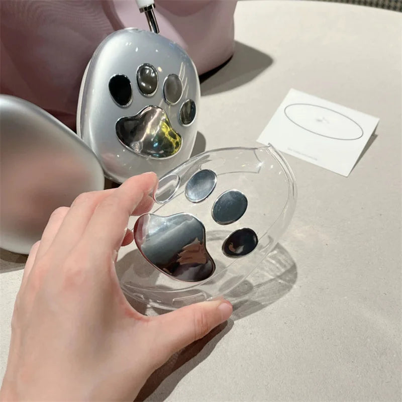 For Airpods Max Earphone Case Kawaii Silver Cat Paw Silicon Protective Cover For Apple Airpods Max Cute Transparent Headphone