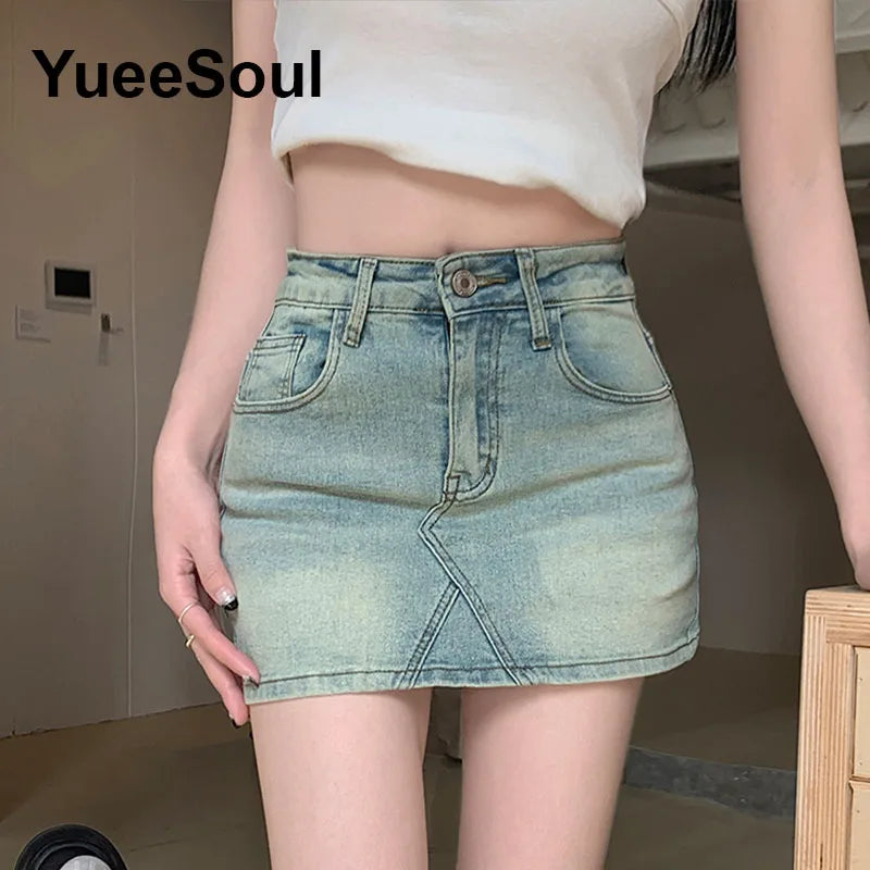 Blue Denim Skirt  A-Line High Waist Mini Skirt 2024 New Summer Y2K 2000s High Street Sexy Kawaii Cute Skirts for Women