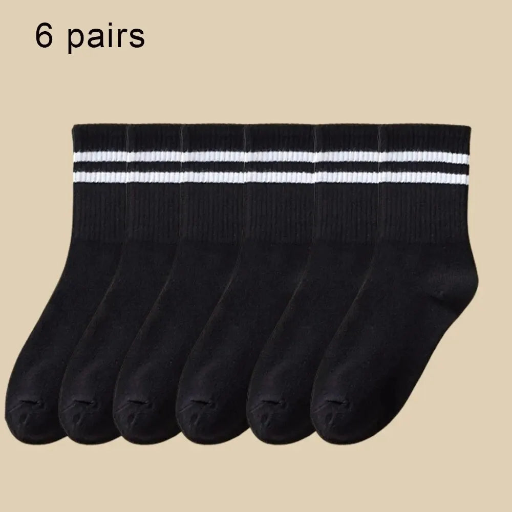 6 Pairs Women's Mid-Tube Socks Solid Colour Autumn Winter Breathable Comfortable Sport Sweat Absorbent Man And Women's Socks