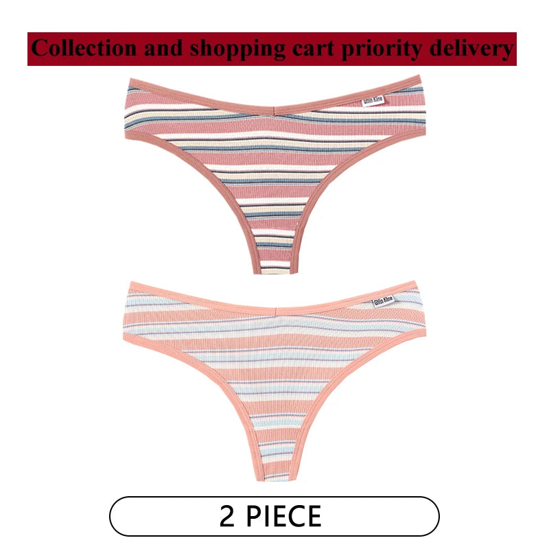 CINOON 2Pcs/Lot Colored Striped Women Panties Low Waist Sexy Women's Underwear G String Lingerie Seamless High Elastic Intimates