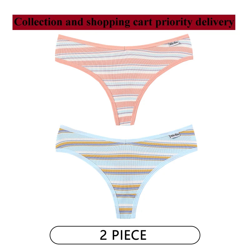 CINOON 2Pcs/Lot Colored Striped Women Panties Low Waist Sexy Women's Underwear G String Lingerie Seamless High Elastic Intimates