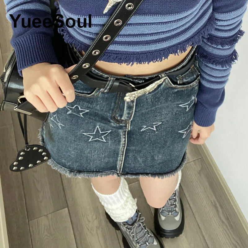 Blue Denim Skirt  A-Line High Waist Mini Skirt 2024 New Summer Y2K 2000s High Street Sexy Kawaii Cute Skirts for Women