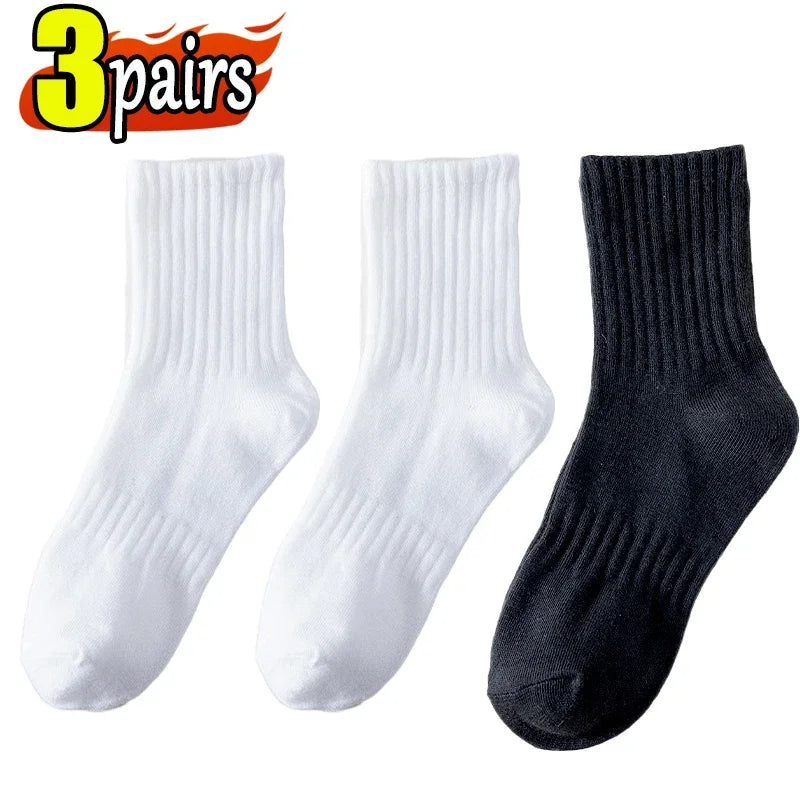 3Pairs Classic Black White Cotton Socks for Men's Short Socks Summer Thin Low Tube Socks Anti Odor Women's Ankel Sox EU 37-42