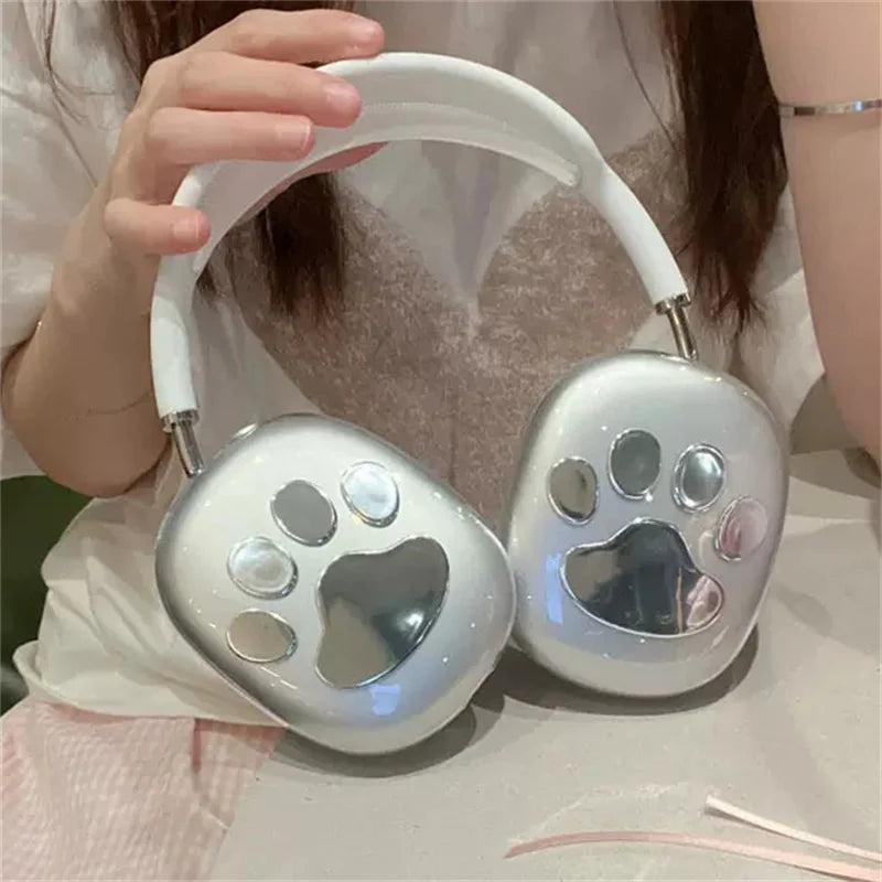 Para Airpods Max Fone de Ouvido Estojo Kawaii Prata Gato Pata Silicone Capa Protetora Para Apple Airpods Max Bonito Transparente Fone de Ouvido