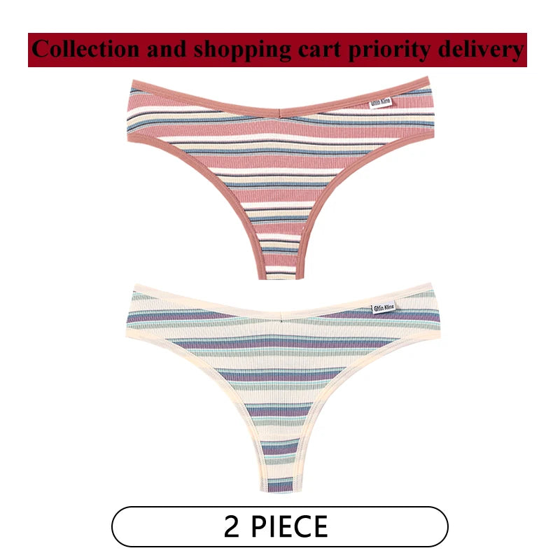 CINOON 2Pcs/Lot Colored Striped Women Panties Low Waist Sexy Women's Underwear G String Lingerie Seamless High Elastic Intimates