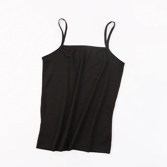 New Summer Ice Silk Vest Top Women Sexy Built In Bra Off Shoulder Sleeveless Camisole Underwear Crop Tops Sports Spaghetti Strap