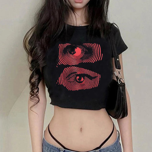 y2k fairy grunge  goth crop top Female cyber y2k 2000s graphic  tshirt clothes