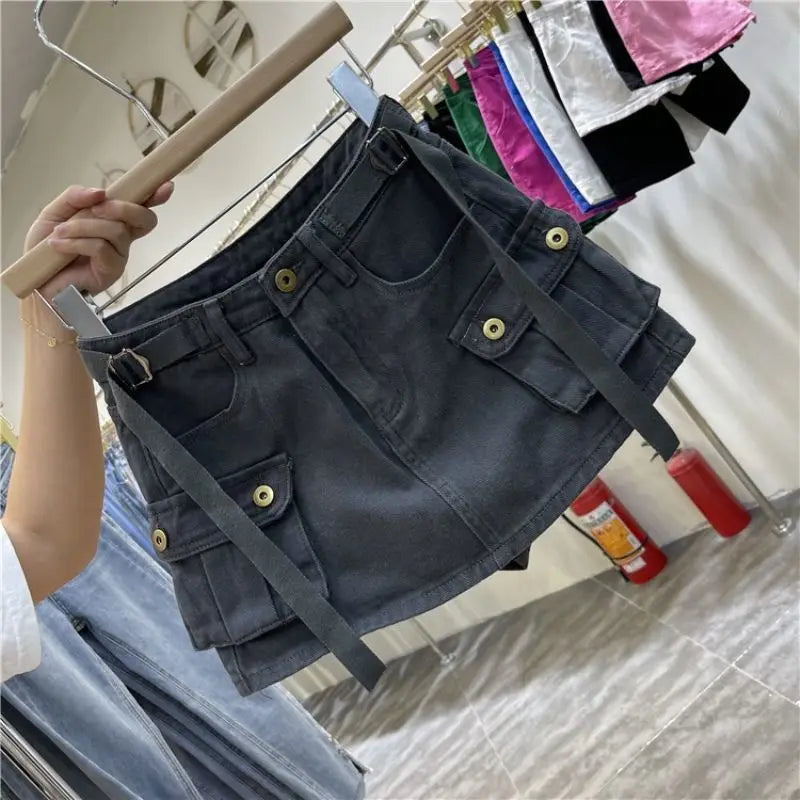 Spicy Girls' Workwear Denim Shorts Skirt Women's 2023 Summer New Large A-line Wrapped Hip Short Skirt