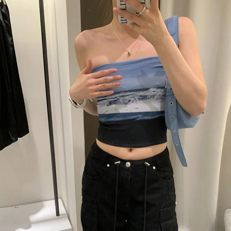 Women Strapless Cropped Bandeau Tube Tops Backless Camisole Streetwear Aesthetic Grunge Clothes Tanks Top 2024