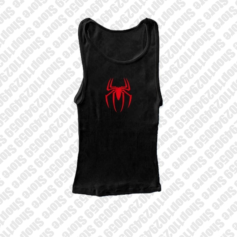 Spider Graphic Print Y2K Mulheres Bebê Camisetas Streetwear Vintage Carta Crop Verão Punk Casual Trash Goth Slim Manga Curta Camisetas