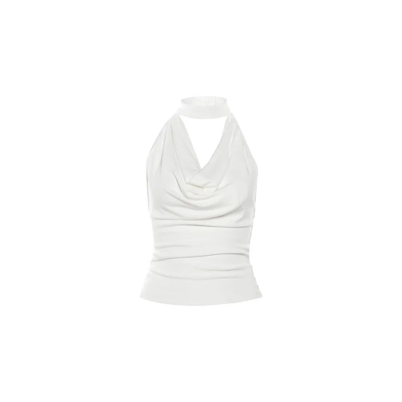 Sylcue Cor sólida Simples Casual All-match Cool Confiante Sexy Bonito High Street Verão Viagem Feminino Fino Halter Colete