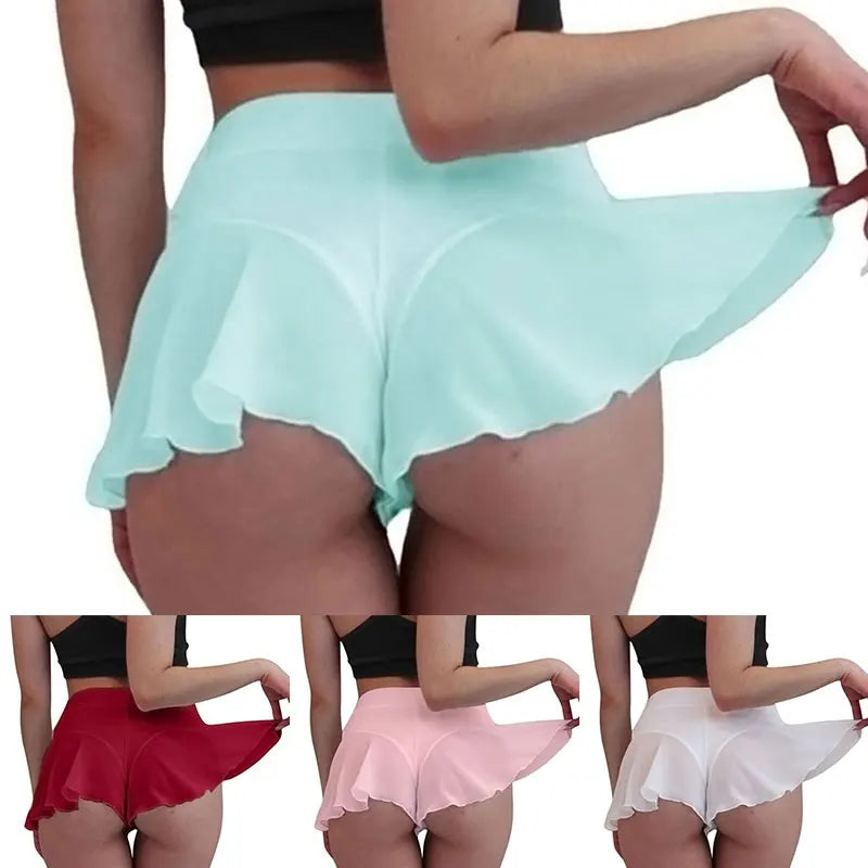 Saias femininas calças cintura alta pole dance babados calças curtas esportivas mini apertadas plissadas fitness yoga shorts moda verão saias