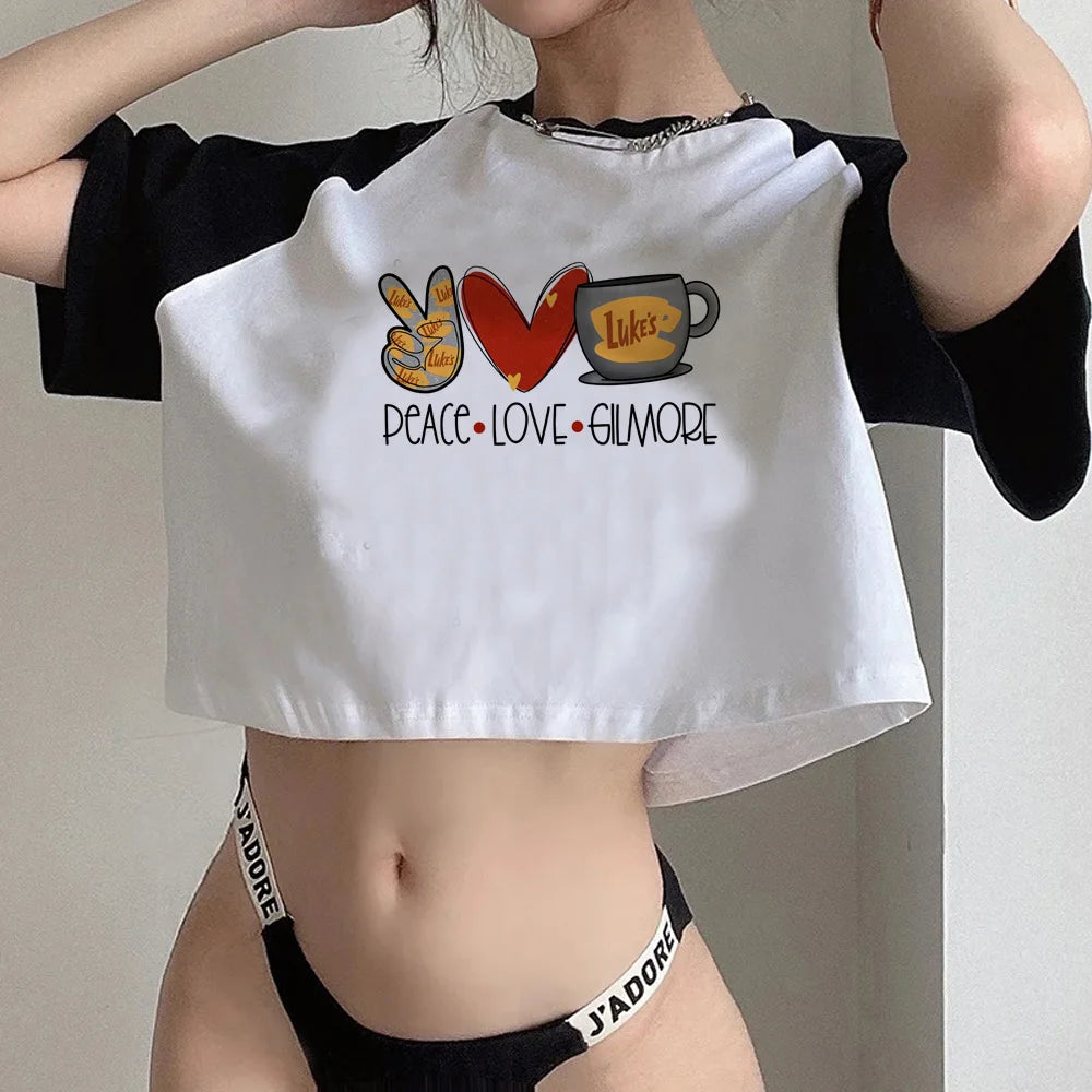 Gilmore Girls aesthetic streetwear  hippie  crop top Female vintage Kawaii 90s Harajuku tshirt