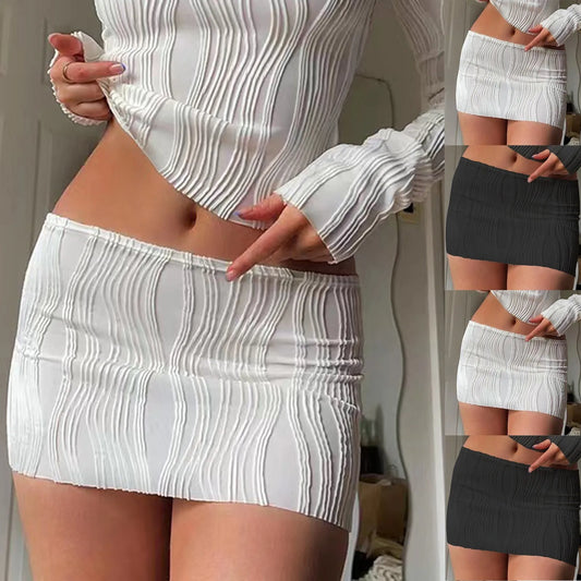 Knitting Sexy Y2k Pencil Skirt For Women Wave Striped Black Low Waist Bodycon Mini Skirt Office Tight Wrapped White Skirt