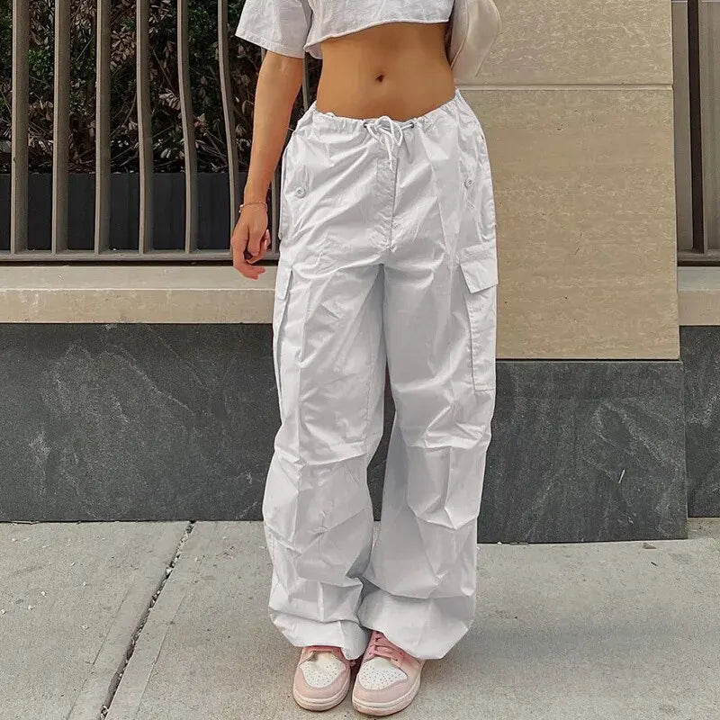 Black Cargo Pants Women New Clothes Streetwear Bandage Fashion Pockets Summer Sports Loose Pants Aesthetic Casual Baggy Trousers