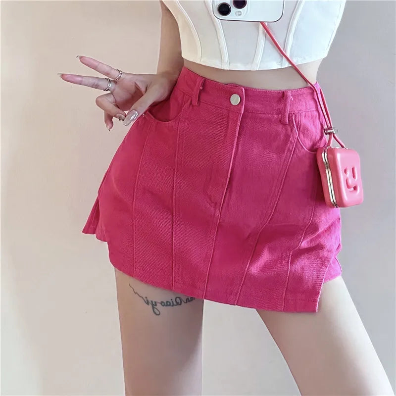 Gothic Clothes Cargo Skirts Pink Acubi Fashion Women Skirts Korean Style High Waist Gyaru Jeans Micro Skir