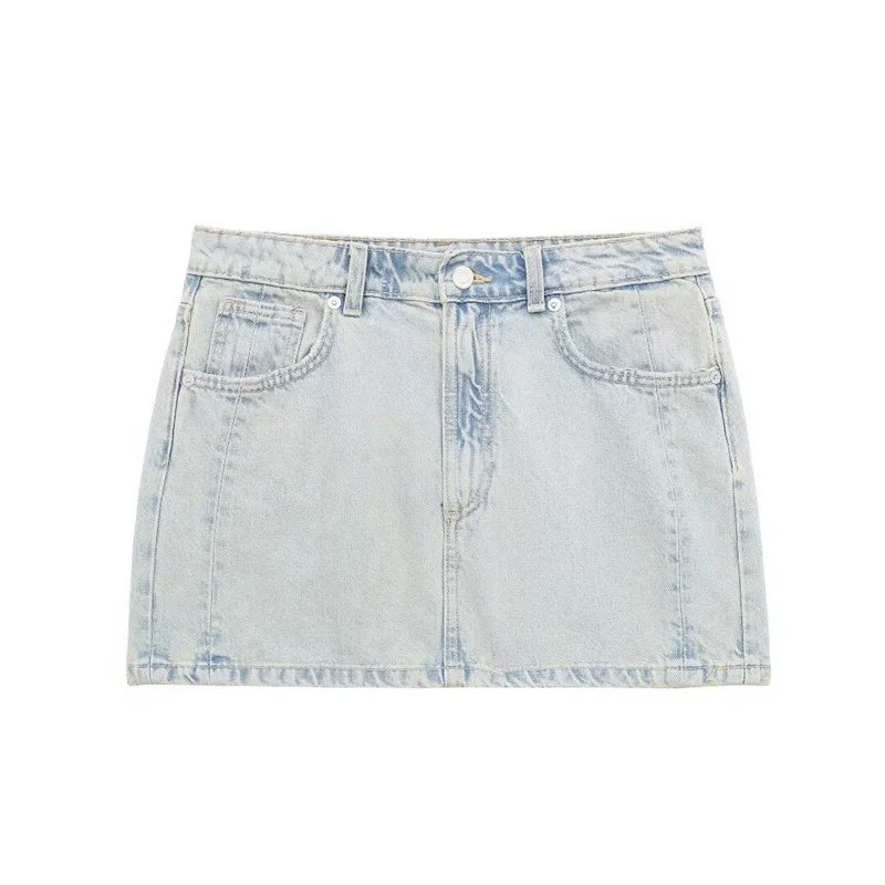 KEYANKETIAN 2024 New Launch Women Zipper Low-rise Denim Skirt American Retro Summer Spicy Girl Wash Effect Straight Mini Skirt