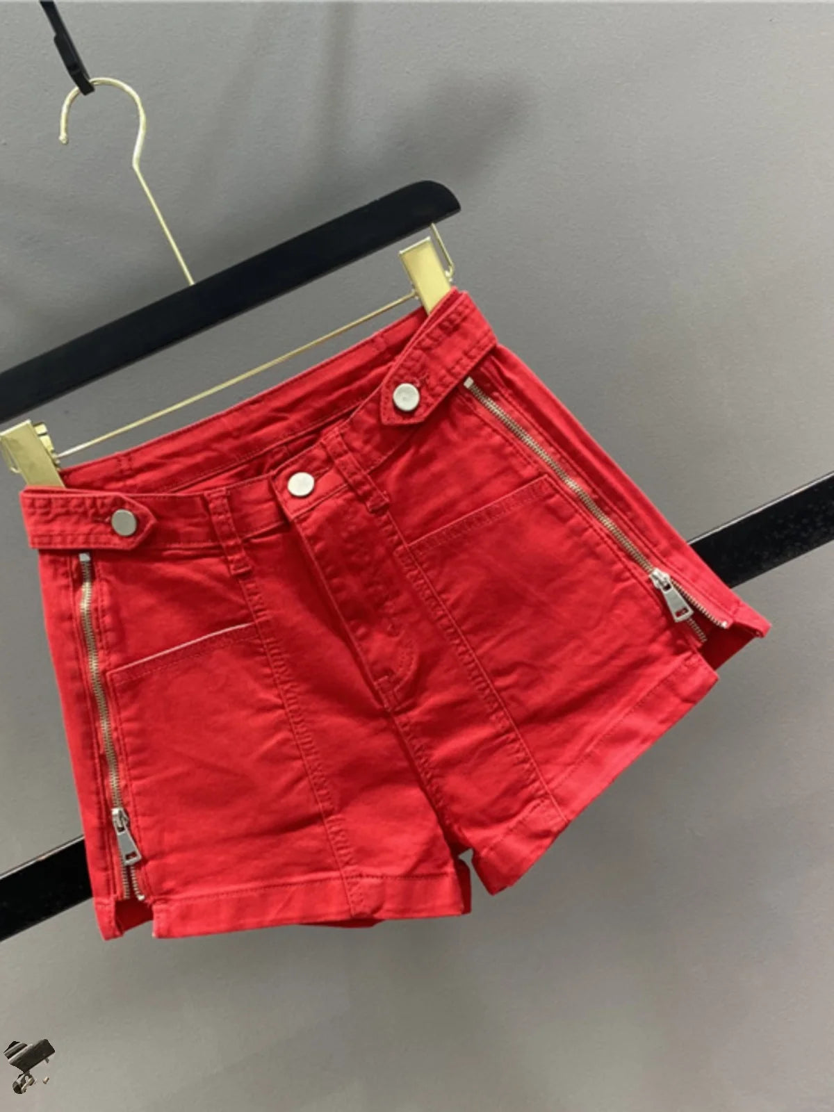 Red Denim Shorts 2024 Spring/Summer New Zipper Split Casual Jeans Women's High Waisted A-line Wide Leg Pants Fashion streetwear