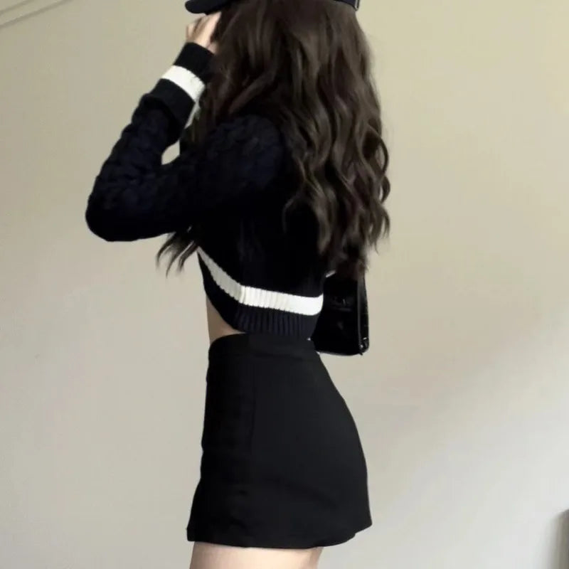 Women's Black Mini Skirts High Waist Sexy Hot Female Slit A-line Skirt All-match Summer Y2k Street Wear Ulzzang Simple Faldas