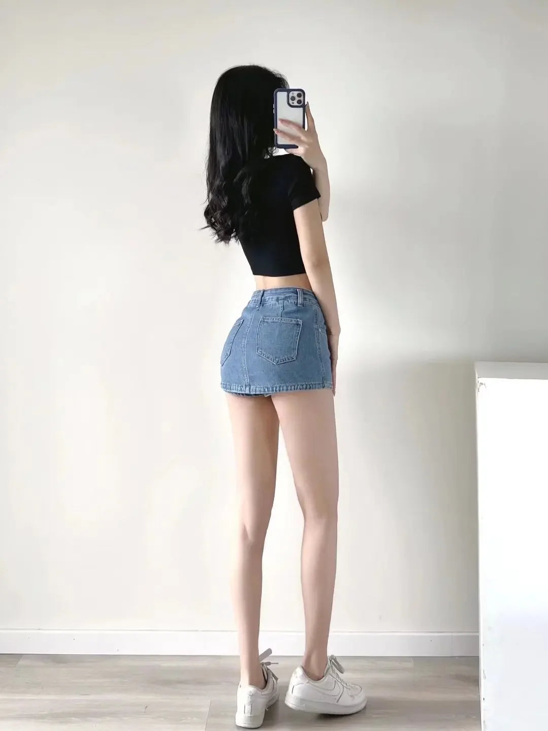 New Summer High-Waisted Mini Dress Women's Denim A- Skirt With Bottoming Pants Casual Fashion Female Curve-Hugging Bottom Skirt