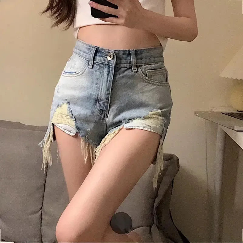 Trendy Design Sensible Vintage High-waisted Slimming Wide-leg A- line Denim Shorts For Women Summer New Arrival