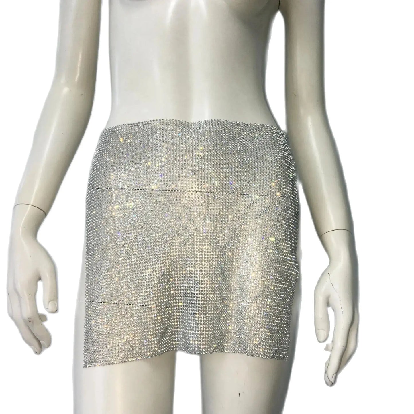 Mini saia luxuosa com glitter e diamantes para mulheres, saia curta sexy com fenda lateral de metal vazada, trajes para festa e festival Rave, novo