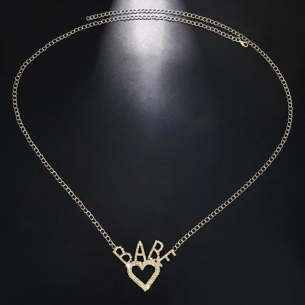 Fashionable Single-layer Sexy Style Heart shaped pendant Rhinestone Waist Chain Women's Body Chain Jewelry