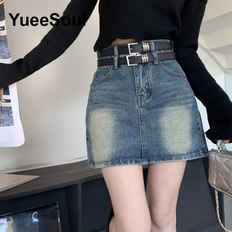 Blue Denim Skirt  A-Line High Waist Mini Skirt 2024 New Summer Y2K 2000s High Street Sexy Kawaii Cute Skirts for Women