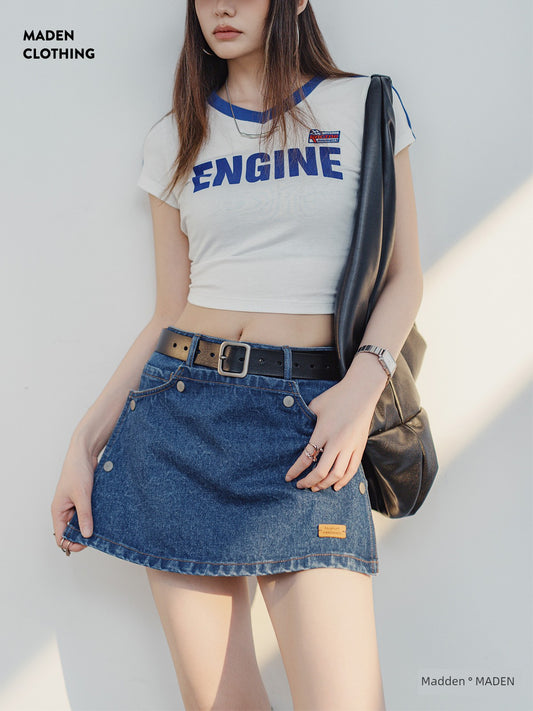 Madden American Style Denim Skirt Skirt Pure Cotton Small Blue Casual Sports Thin Shibuya Short Skirt Summer Women