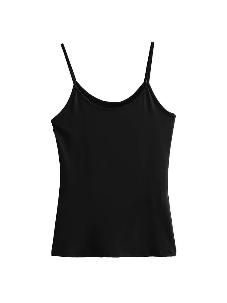 ZABA Women Spaghetti straps Stretch Sleeveless Inner Basic Tank Top Sexy Slim Suspenders Vest O Neck Casual Solid Colour Top