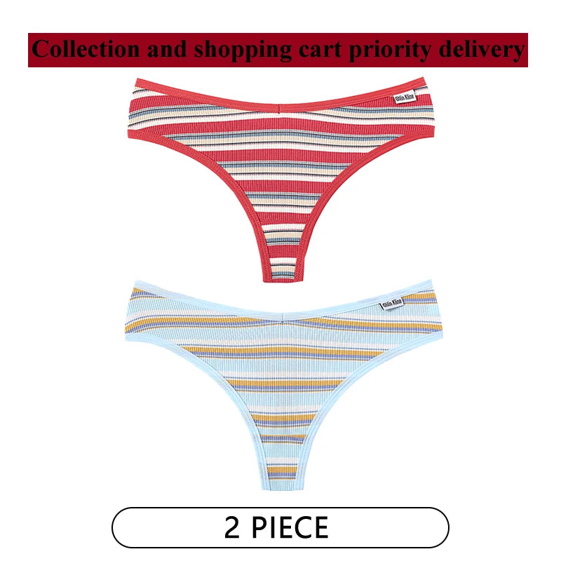 CINOON 2Pcs/Lot Colored Striped Women Panties Low Waist Sexy Women's Underwear G String Lingerie Seamless High Elastic Intimates