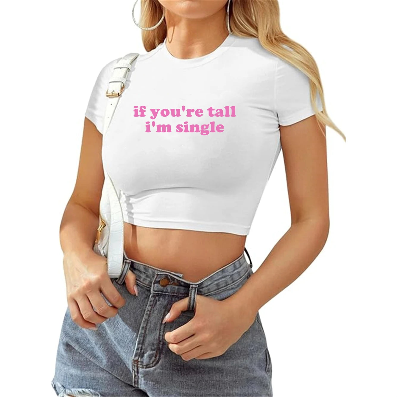 If You're Tall I'm Single Summer Crop Top Baby Tee Y2K Clothing Graphic Short T-Shirt Slogan Custom Baby Shirt