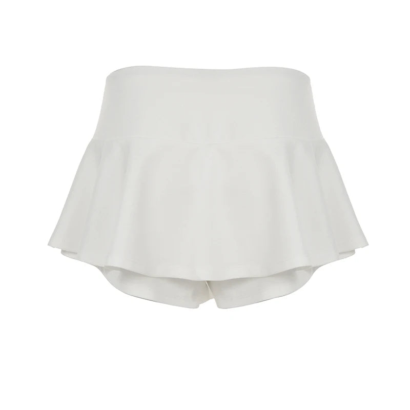 IAMHOTTY Cute Tennis A-line Skirt with Safety Shorts White Solid Color Pleated High Waist Shorts Skirts Coquette Bottoms Y2K