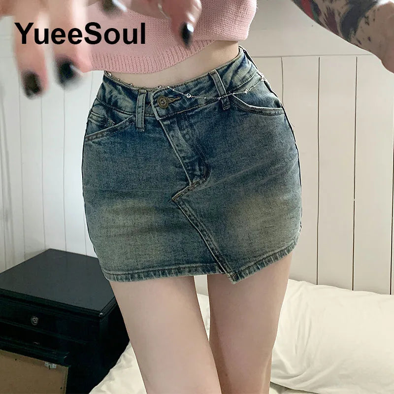 Blue Denim Skirt  A-Line High Waist Mini Skirt 2024 New Summer Y2K 2000s High Street Sexy Kawaii Cute Skirts for Women