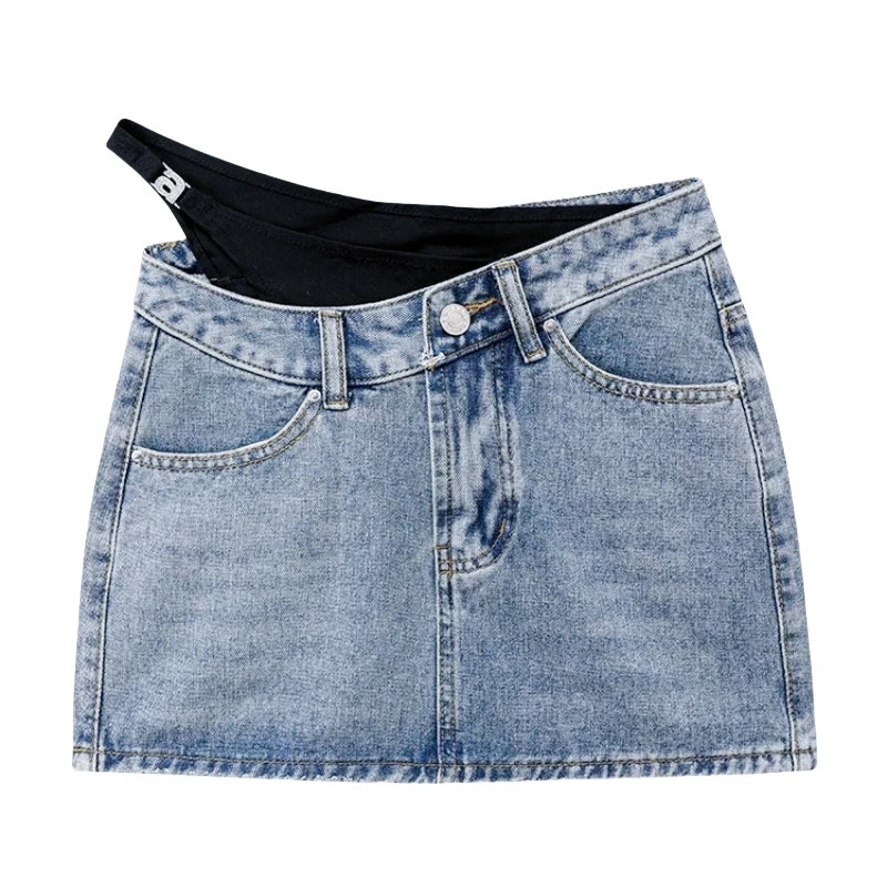 a Letter Luxury Brand Design Fake Two Pieces Denim Short  Mini Skirt For Women Sexy Fashion Y2k Wang Minifalda Dress Clothes