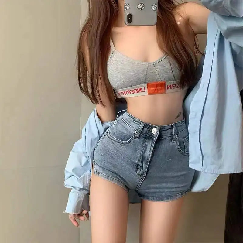 Babe Shorts High Waist Hip Wrap Split Womens High Waisted Denim Shorts Women Black Short Pant Women Sexy Short Jeans Pants Booty