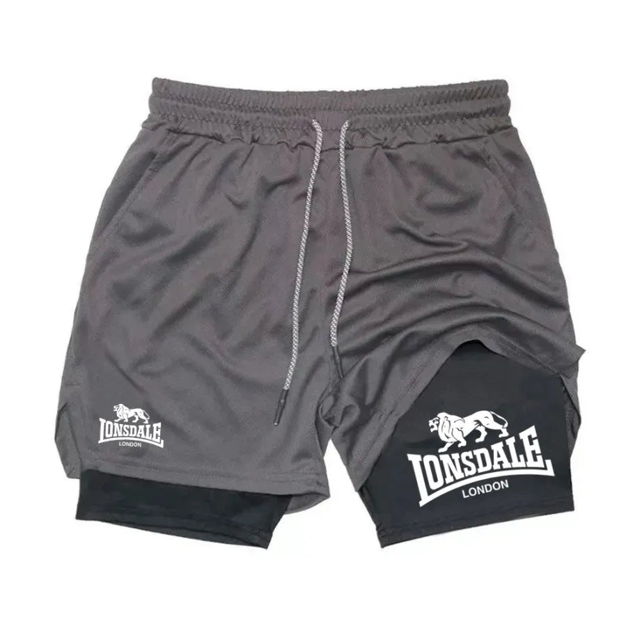 Estampa 2 em 1 Shorts de Corrida para Homens Academia Treino Shorts de Compressão com Bolso para Telefone Toalha Loop Verão Esporte Atlético Activewear