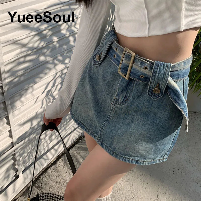 Blue Denim Skirt  A-Line High Waist Mini Skirt 2024 New Summer Y2K 2000s High Street Sexy Kawaii Cute Skirts for Women