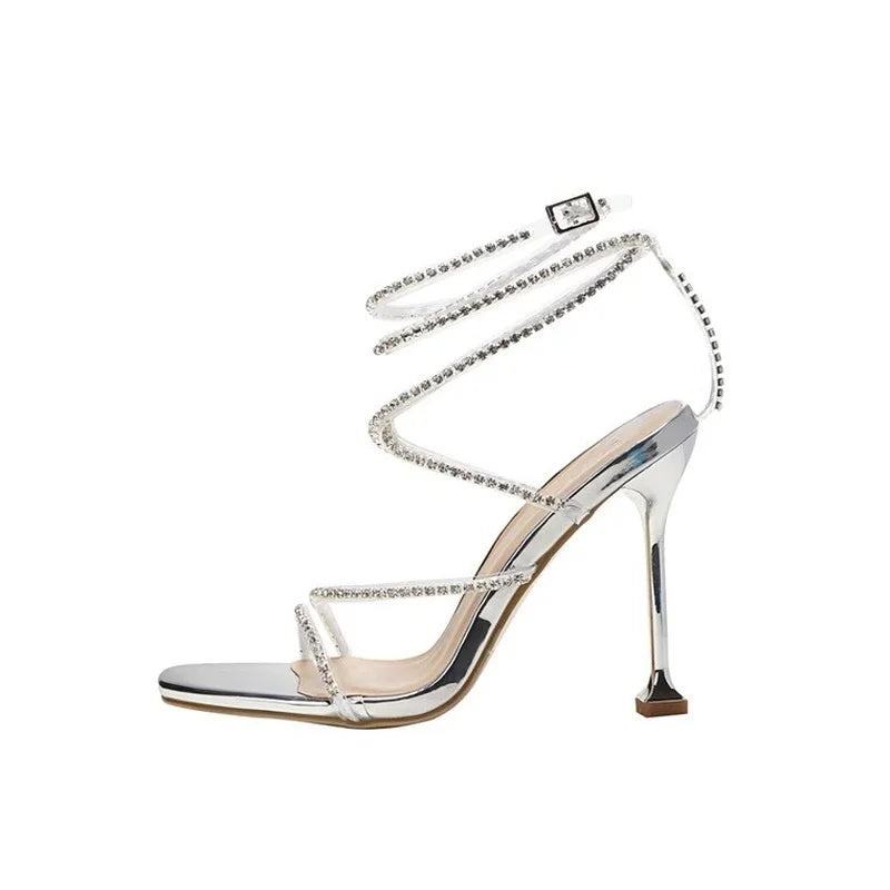 Sexy Ladies High Heels PVC Transparent Crystal Women Sandals Summer Fashion Silver Rhinestone Sexy Pumps Wedding Shoes Bride