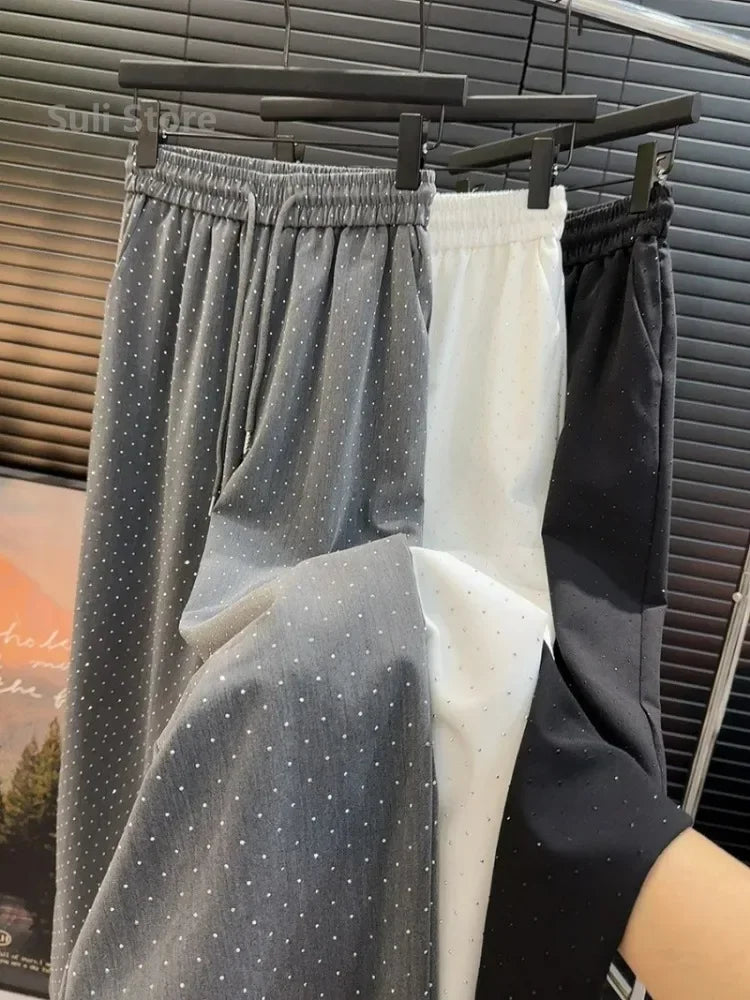 2024 Novas Calças Femininas Primavera Verão Alta Qualidade Beading Soltas Calças Retas Pantalones Mujer Moda Coreana Streetwear