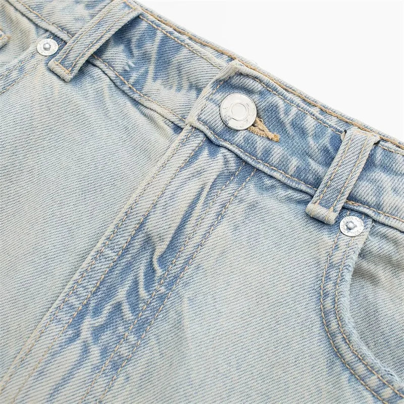 KEYANKETIAN 2024 New Launch Women Zipper Low-rise Denim Skirt American Retro Summer Spicy Girl Wash Effect Straight Mini Skirt